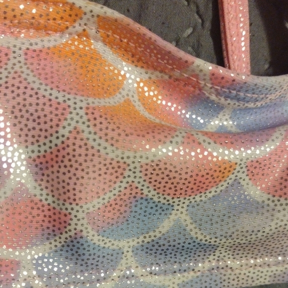 Pink and Multicolor Kids Mermaid Bikini 3 Pc Set. - Picture 6 of 7